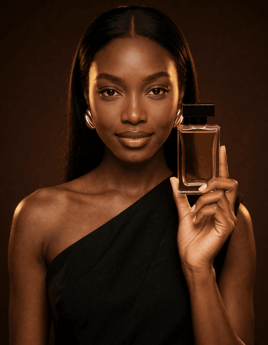 Naomi: Perfumaria · campanha. Conceito publicitário gerado por IA.