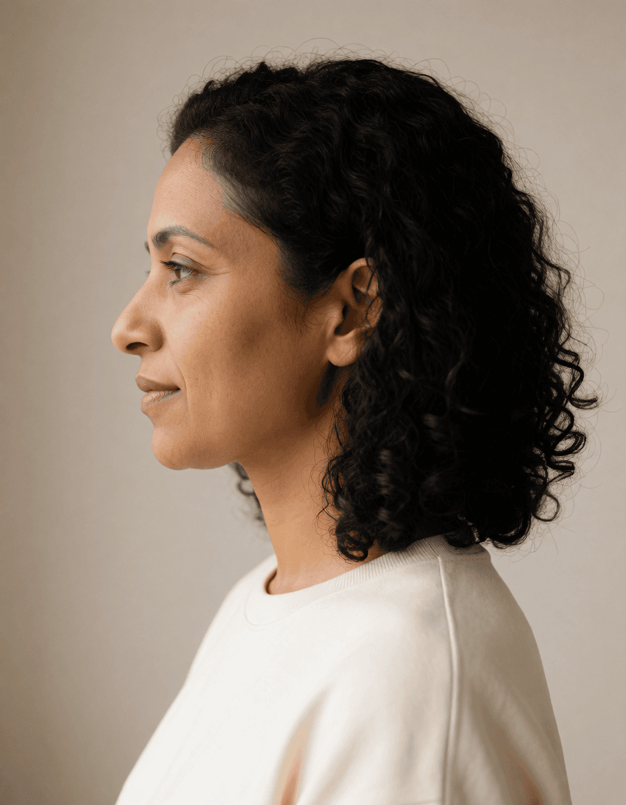 Clara: Perfil · luz suave. Imagem gerada por IA.