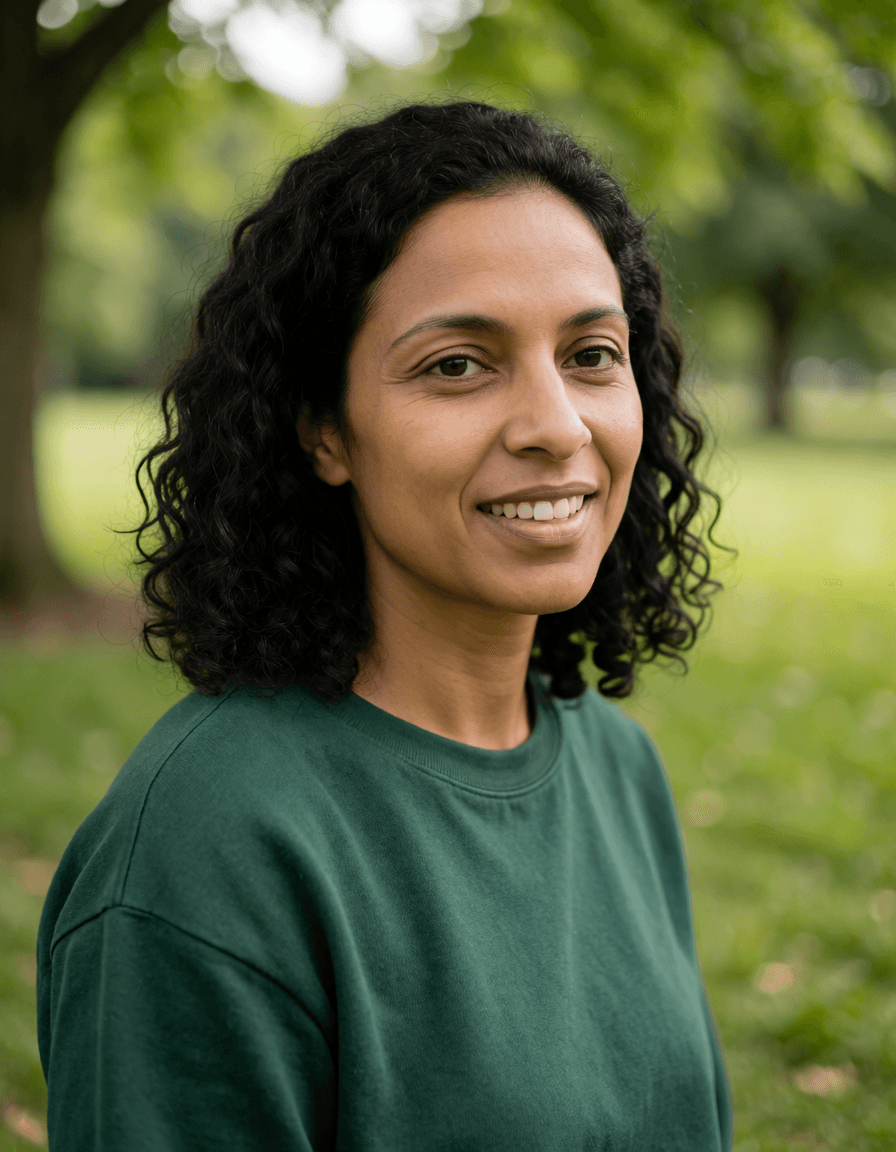 Clara: Sorriso · parque. Imagem gerada por IA.