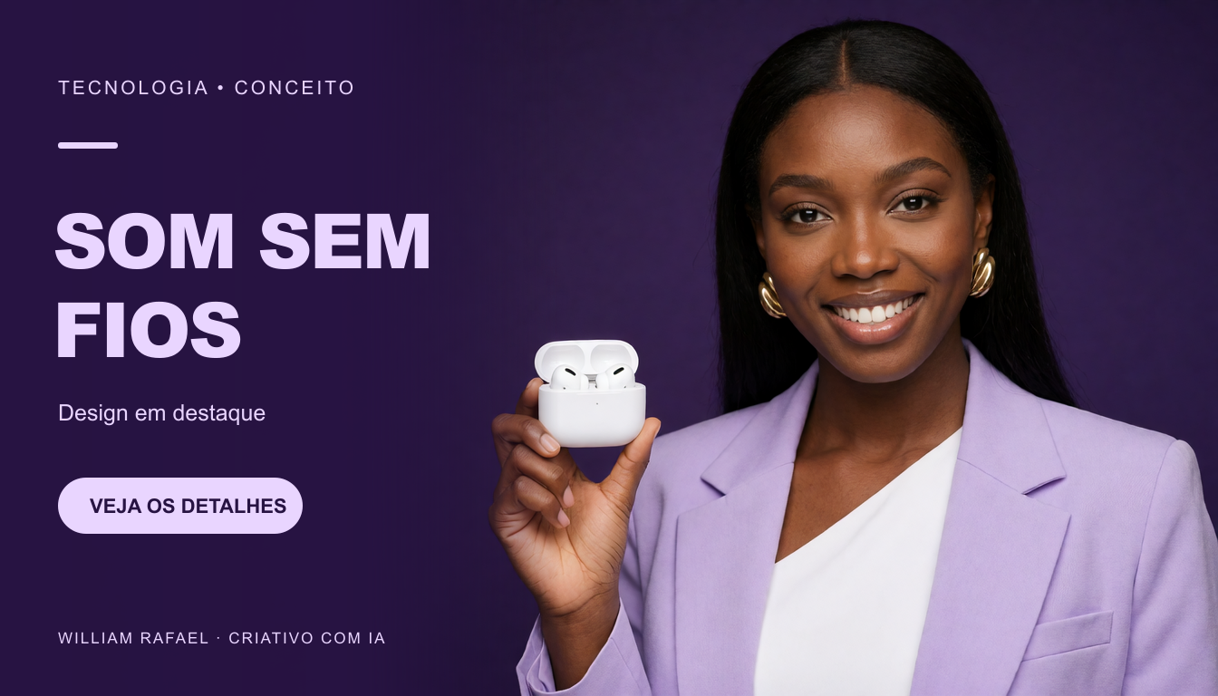 Review · áudio sem fio: composição publicitária demonstrativa.